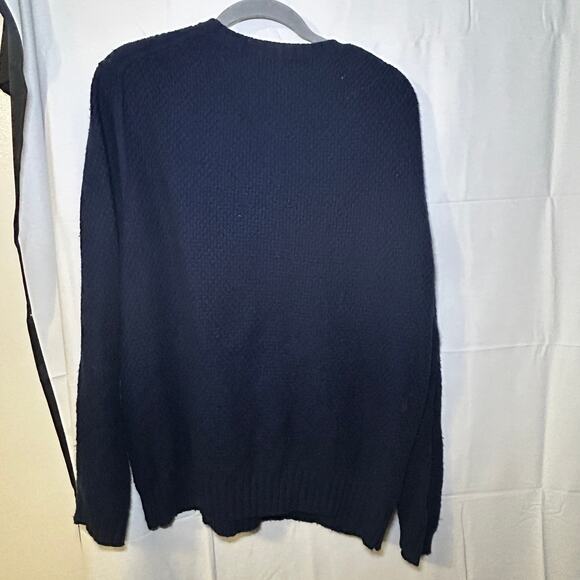 Marine Layer Women's Waffle Knit Crew Neck Wool Blend Sweater Large Navy Blue - Picture 2 of 8